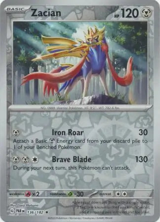 136/182 Zacian Reverse Holo Paradox Rift Pokémon Card