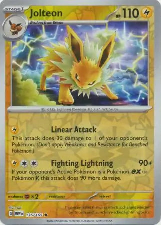 135/165 Jolteon Reverse Holo 151 Pokémon Card