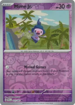 031/091 Mime Jr. Reverse Holo Paldean Fates Pokémon Card