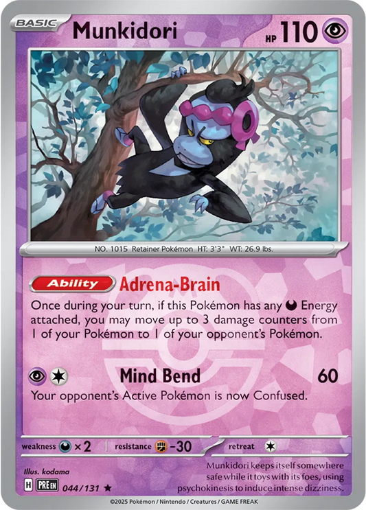044/131 Munkidori Master Ball Holo Prismatic Evolutions Pokémon Card