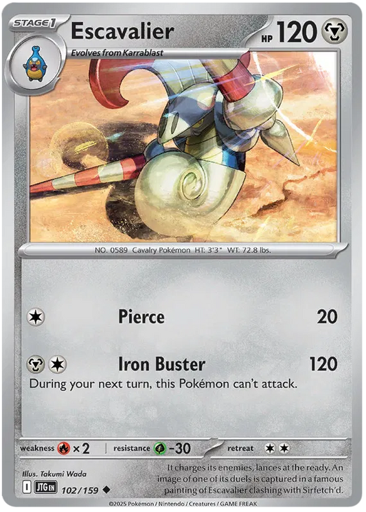 102/159 Escavalier Journey Together Pokémon Card