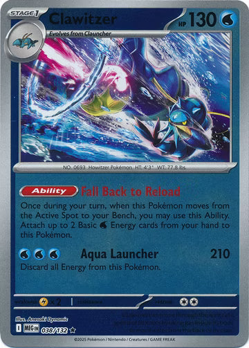 038/132 Clawitzer Reverse Holo Mega Evolution Pokémon Card