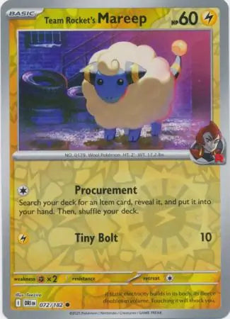 072/182 Team Rocket's Mareep Reverse Holo Destined Rivals Pokémon Card