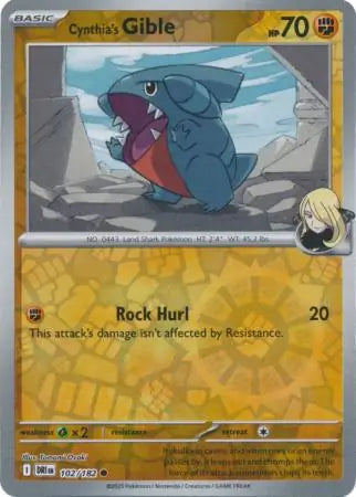 102/182 Cynthia's Gible Reverse Holo Destined Rivals Pokémon Card