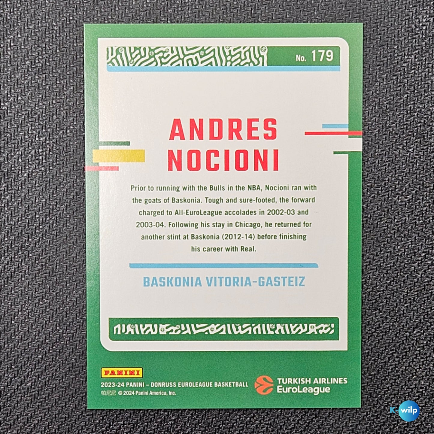 Andres Nocioni Panini Serial Numbered 131/149 Donruss Euroleague #179 Legends Laser Basketball Trading Card