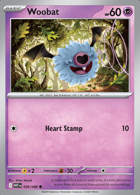 036/086 Woobat White Flare Pokémon Card