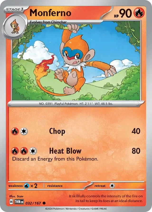 032/167 Monferno Twilight Masquerade Pokémon Card