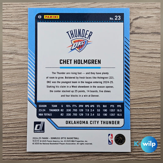 023 Chet Holmgren, Oklahoma City Thunder 2024/2025 Donruss Optic Basketball Panini Trading Card