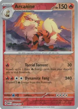 059/165 Arcanine Reverse Holo 151 Pokémon Card