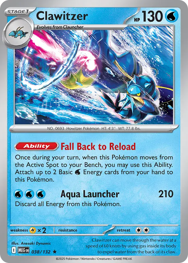 038/132 Clawitzer Mega Evolution Pokémon Card