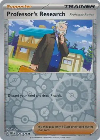 124/131 Professor's Research Rowan Reverse Holo Prismatic Evolutions Pokémon Card