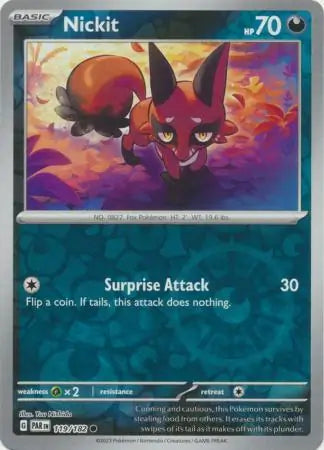 119/182 Nickit Reverse Holo Paradox Rift Pokémon Card