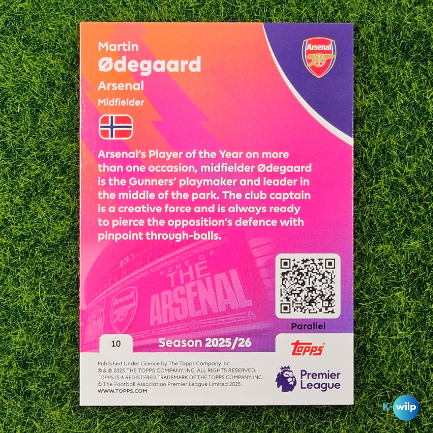 Martin Ødegaard Numbered 211/499 Arsenal Topps 2025/2026 Premier League Card Number #10 Football Card