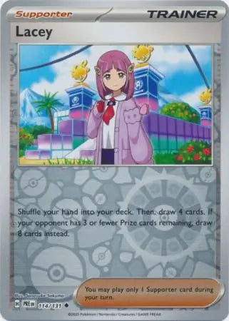 114/131 Lacey Reverse Holo Prismatic Evolutions Pokémon Card