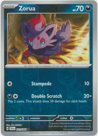 031/064 Zorua Reverse Holo Shrouded Fable Pokémon Card