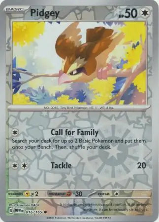 016/165 Pidgey Reverse Holo 151 Pokémon Card