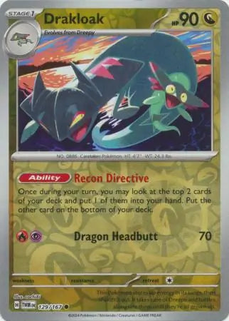 129/167 Drakloak Reverse Holo Twilight Masquerade Pokémon Card