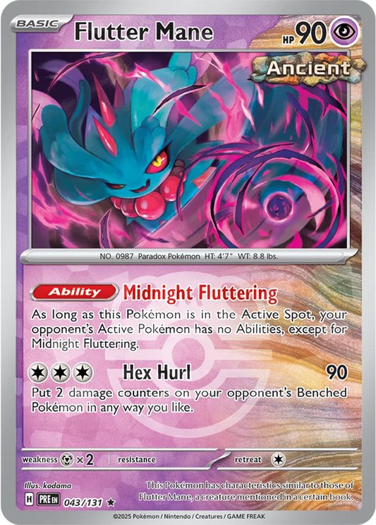 043/131 Flutter Mane Master Ball Holo Prismatic Evolutions Pokémon Card