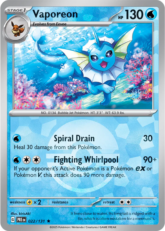 022/131 Vaporeon Poke Ball Holo Prismatic Evolutions Pokémon Card