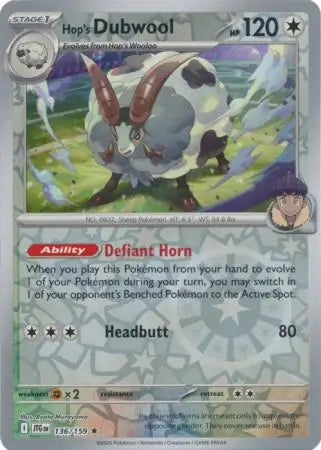 136/159 Hop's Dubwool Reverse Holo Journey Together Pokémon Card