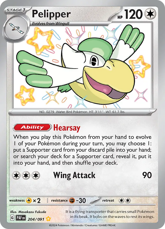 204/091 Pelipper Paldean Fates Pokémon Card