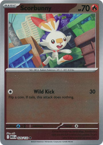 026/132 Scorbunny Reverse Holo Mega Evolution Pokémon Card