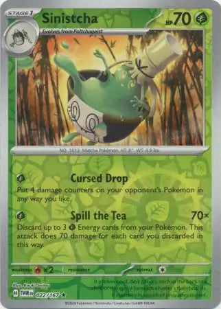 022/167 Sinistcha Reverse Holo Twilight Masquerade Pokémon Card