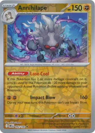 092/182 Annihilape Reverse Holo Destined Rivals Pokémon Card