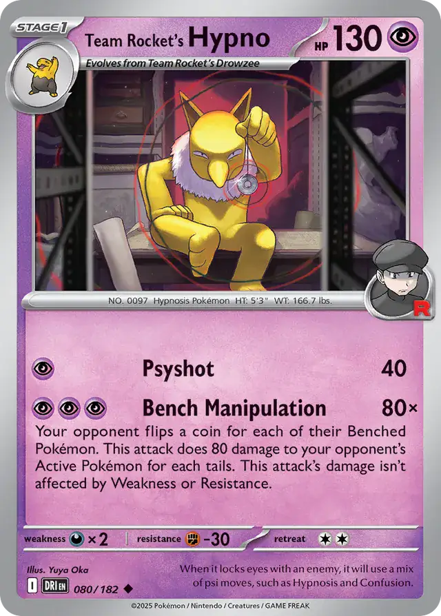 080/182 Team Rocket's Hypno Destined Rivals Pokémon Card