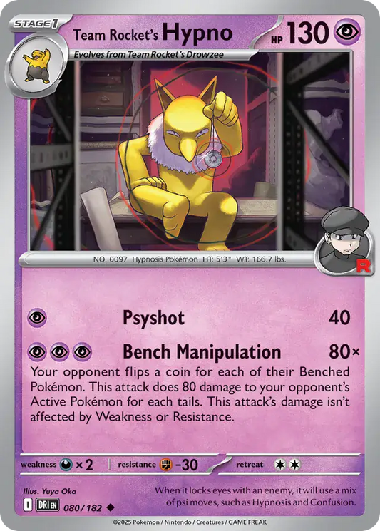080/182 Team Rocket's Hypno Destined Rivals Pokémon Card