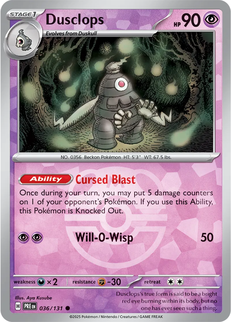 036/131 Dusclops Master Ball Holo Prismatic Evolutions Pokémon Card