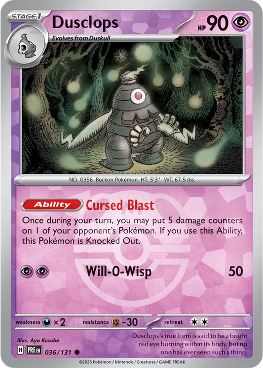 036/131 Dusclops Master Ball Holo Prismatic Evolutions Pokémon Card