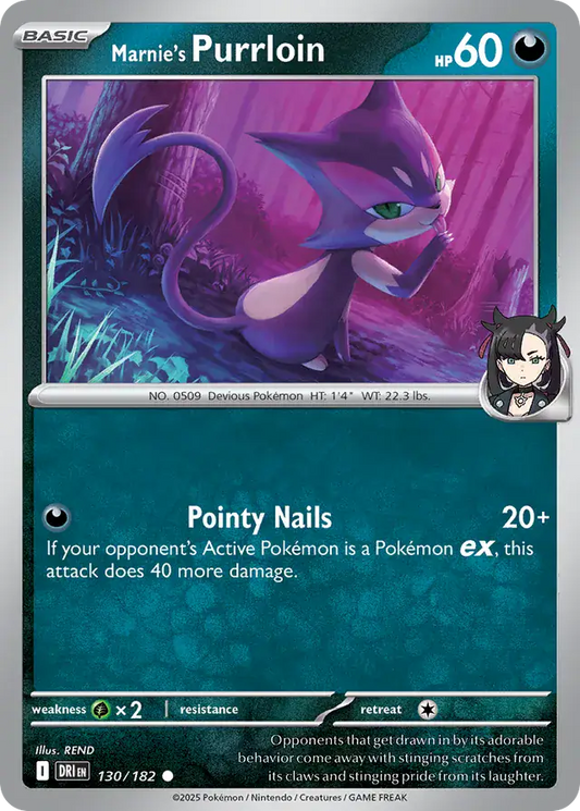 130/182 Marnie's Purrloin Destined Rivals Pokémon Card