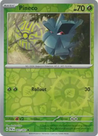 001/091 Pineco Reverse Holo Paldean Fates Pokémon Card