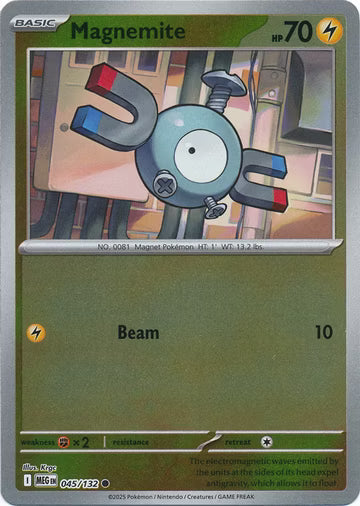 045/132 Magnemite Reverse Holo Mega Evolution Pokémon Card