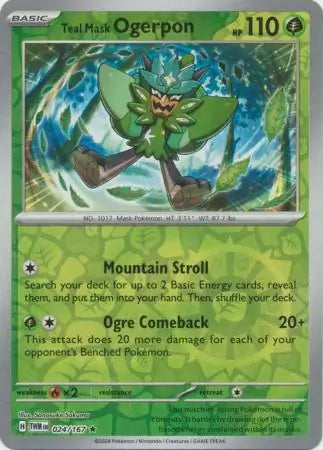 024/167 Teal Mask Ogerpon Reverse Holo Twilight Masquerade Pokémon Card