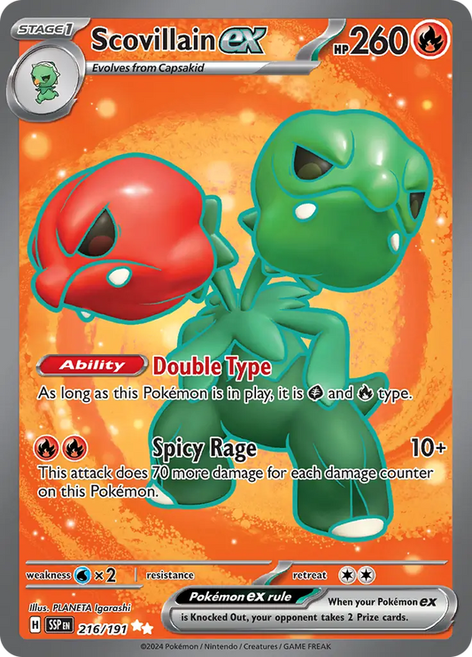 216/191 Scovillain ex Surging Sparks Pokémon Card