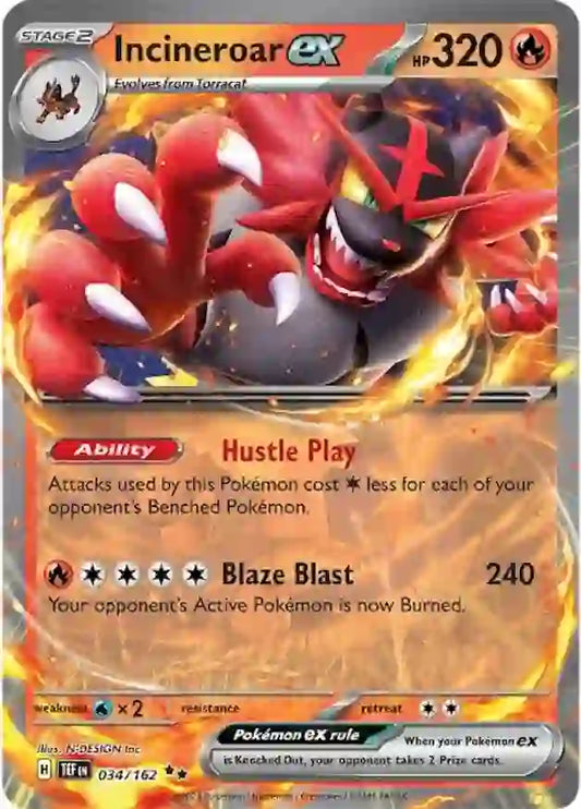 034/162 Incineroar ex Scarlet & Violet Temporal Forces Pokémon Card