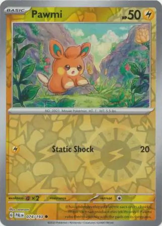 074/193 Pawmi Reverse Holo Paldea Evolved Pokémon Card