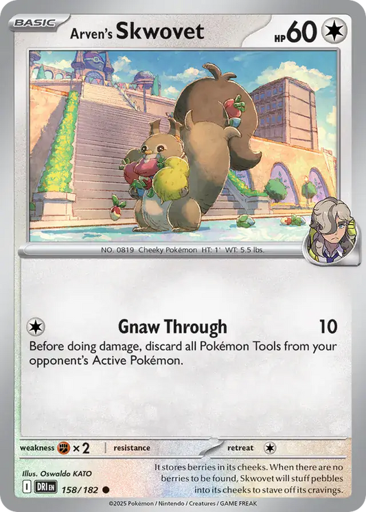 158/182 Arven's Skwovet Destined Rivals Pokémon Card