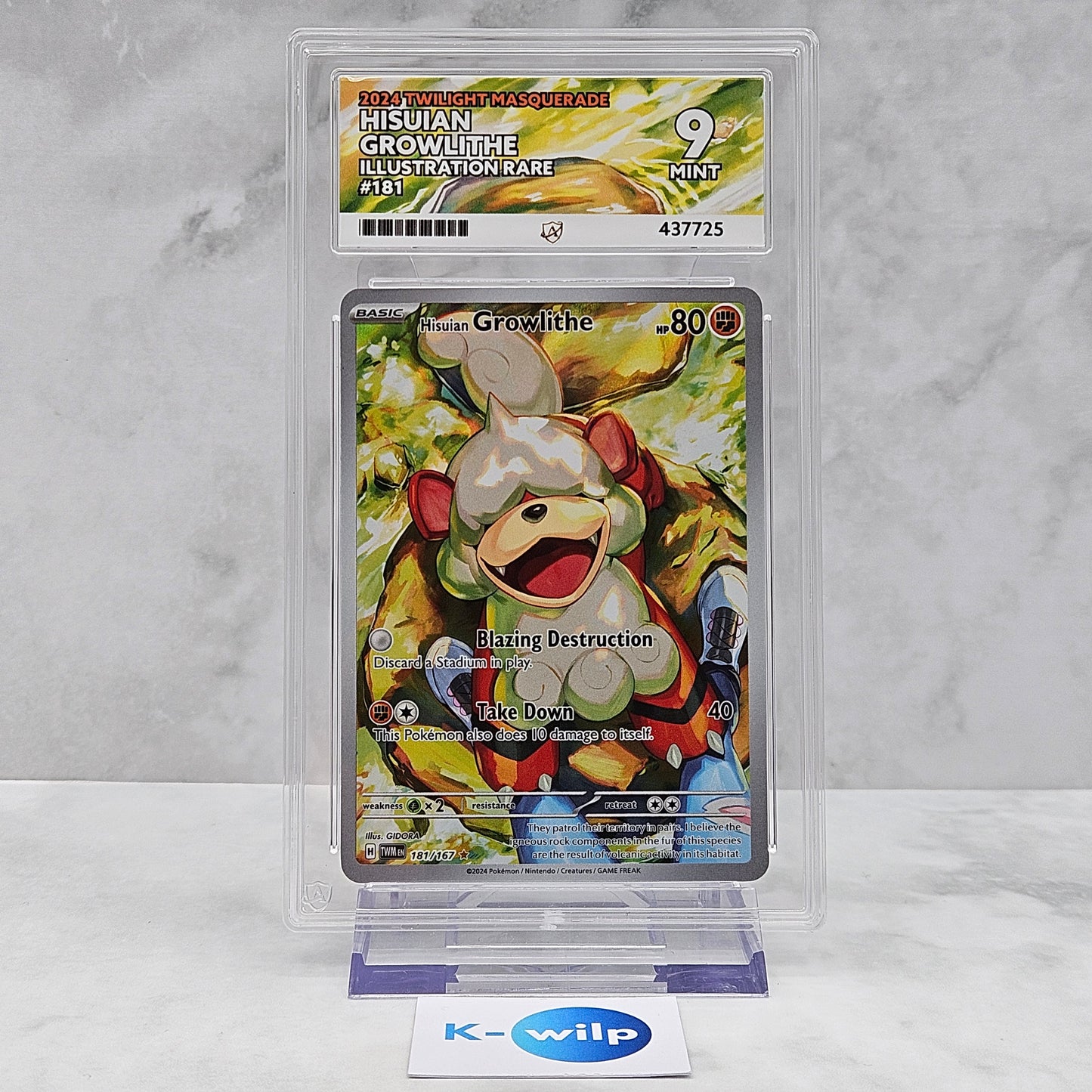 Hisuian Growlithe 181/167 English Twilight Masquerade Illustration Rare Pokémon Card ACE Graded 9