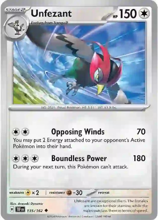 135/162 Unfezant Scarlet & Violet Temporal Forces Pokémon Card