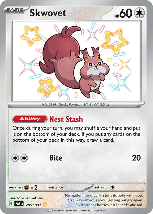 205/091 Skwovet Paldean Fates Pokémon Card