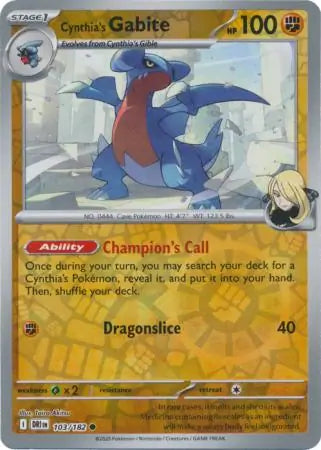 103/182 Cynthia's Gabite Reverse Holo Destined Rivals Pokémon Card