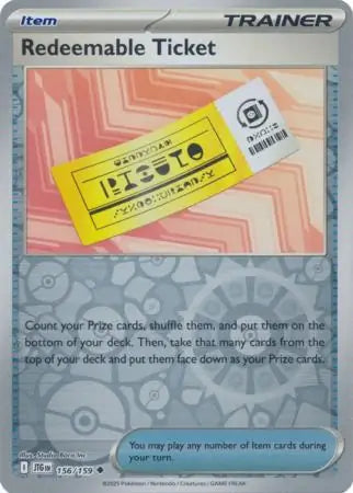 156/159 Redeemable Ticket Reverse Holo Journey Together Pokémon Card