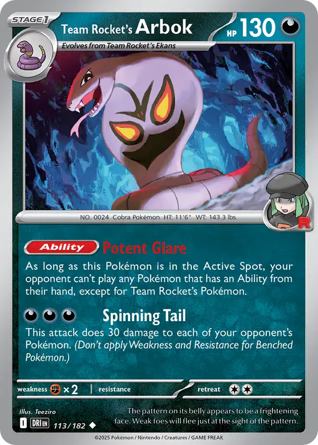 113/182 Team Rocket's Arbok Destined Rivals Pokémon Card