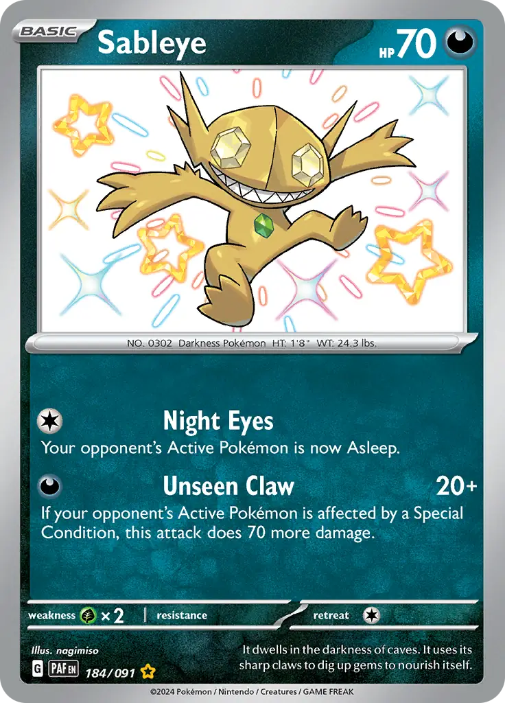 184/091 Sableye Paldean Fates Pokémon Card