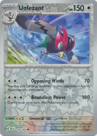 135/162 Unfezant Reverse Holo Temporal Forces Pokémon Card