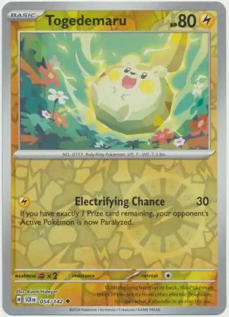 054/142 Togedemaru Reverse Holo Stellar Crown Pokémon Card