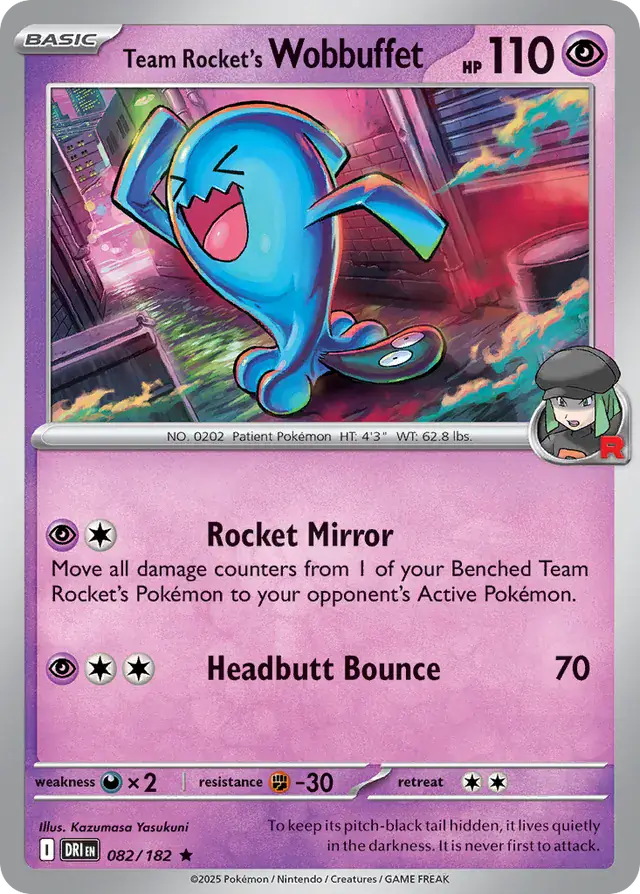 082/182 Team Rocket's Wobbuffet Destined Rivals Pokémon Card